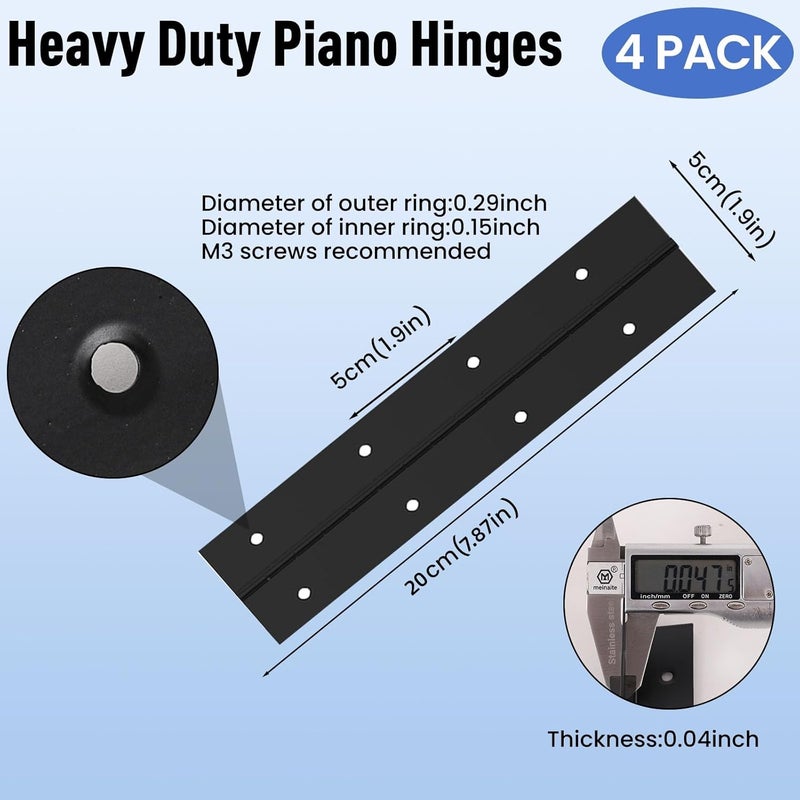 Paysky 4PACK 8 Inch Heavy Duty Piano Hinge, Black Stainless Steel Continuous & Piano Hinge,2" Open Width,for Cabinet Door Cases Woodworking Wood Furniture Tool Storage Boxes with 32pcs Screws - Image 2